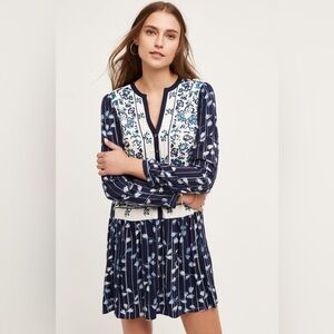 Tiny Anthropologie Semele Blue White Embroidered Shirtdress Dress Medium